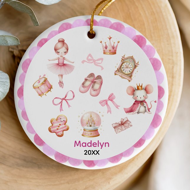 Cute Pink Coquette Bow Nutcracker Ballerina Ceramic Tree Decoration (Creator Uploaded)