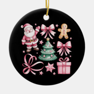 Cute Pink Coquette Bow Santa Christmas Tree Xmas Ceramic Tree Decoration