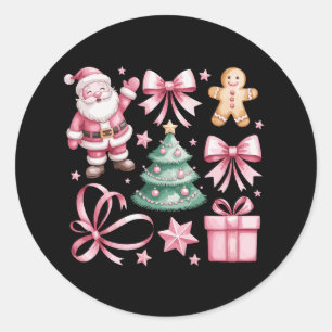 Cute Pink Coquette Bow Santa Christmas Tree Xmas Classic Round Sticker