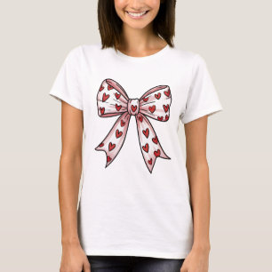Cute Pink Coquette Bow with Red Hearts Valentine T-Shirt