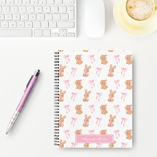 Cute Pink Coquette Bows Bunnies Monogram Name Notebook