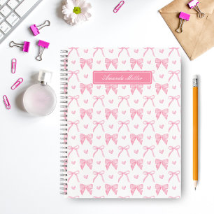 Cute Pink Coquette Bows Hearts Personalized Name Notebook