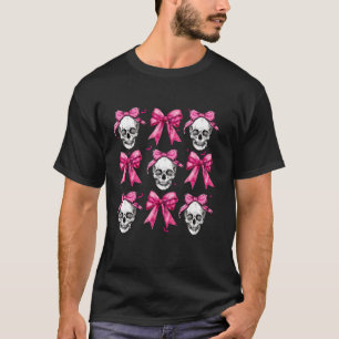 Cute Pink Coquette Bows Skeleton Skull Spooky Hall T-Shirt