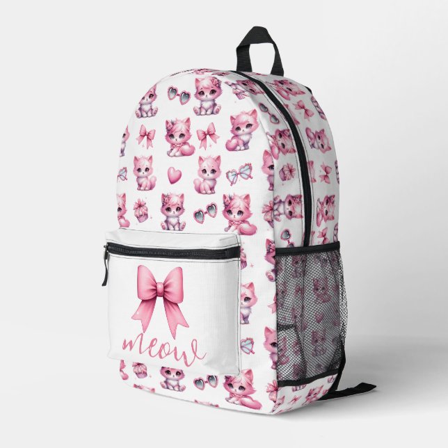 Cute Pink Coquette Cat Aesthetic Girly Blush Printed Backpack (Back Corner Right)
