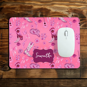 Cute Pink Coquette Country Girl Gingham Pattern Mouse Mat