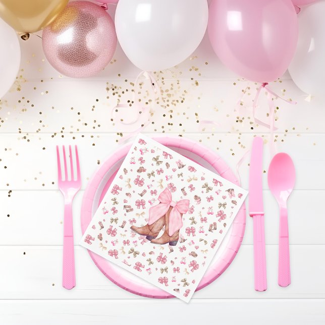 Cute Pink Coquette Cowgirl Boots and Bow Napkin (Creator Uploaded)
