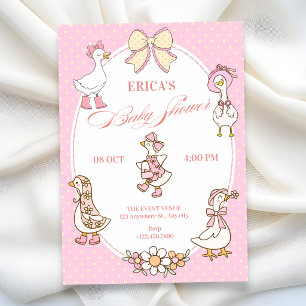 Cute pink Coquette duck baby shower Invitation