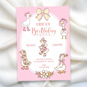 Cute pink Coquette duck birthday Invitation