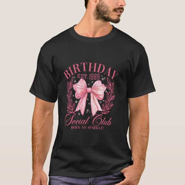 Cute Pink Coquette Girly Bows Year 1989 Birthday S T-Shirt (Front)