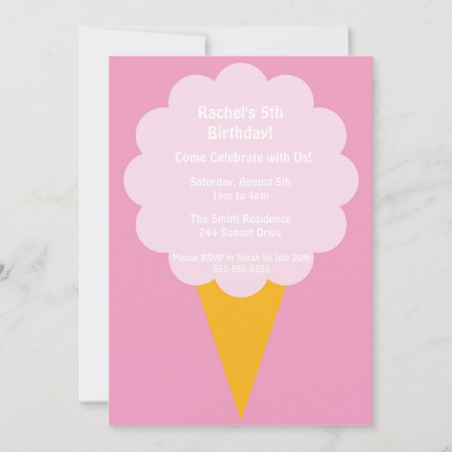 Cute Pink Cotton Candy Kid's Birthday Party Invite (Front)