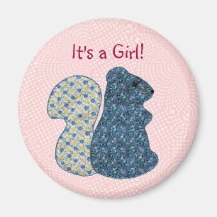 Cute Pink Country Style Squirrel Baby Girl Magnet