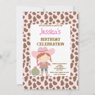 Cute Pink Cowgirl Birthday Invitation