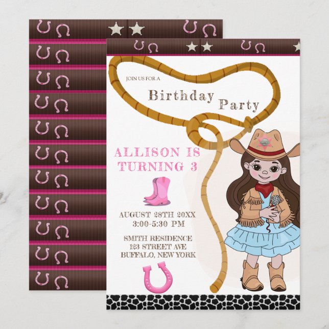 Cute Pink Cowgirl Birthday Party  (Front/Back)