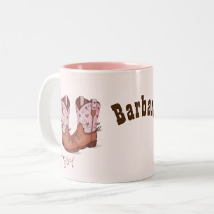 Cute Pink Cowgirl Boots   Modern Western Style Two-Tone Coffee Mug