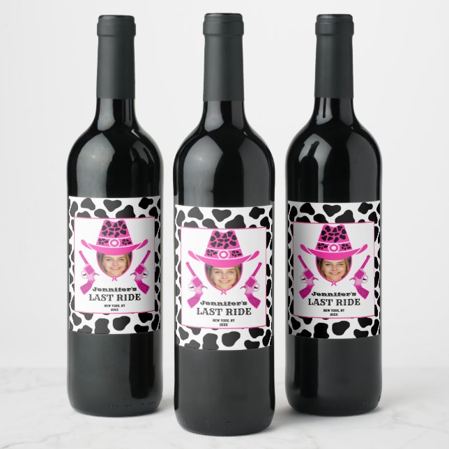 Cute pink Cowgirl Custom Photo  Wine Label (Bottles)