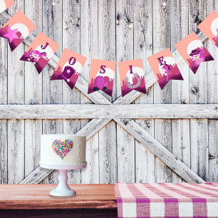 Cute pink cowgirl western desert any age birthday  bunting 