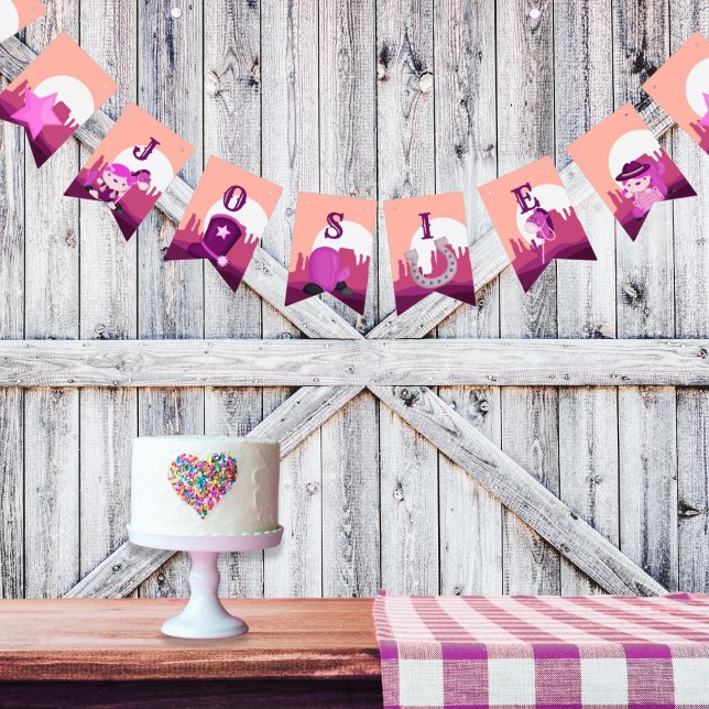 Cute pink cowgirl western desert any age birthday  bunting  (Creator Uploaded)