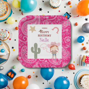 Cute Pink Cowirl Child's Birthday Paper Plate