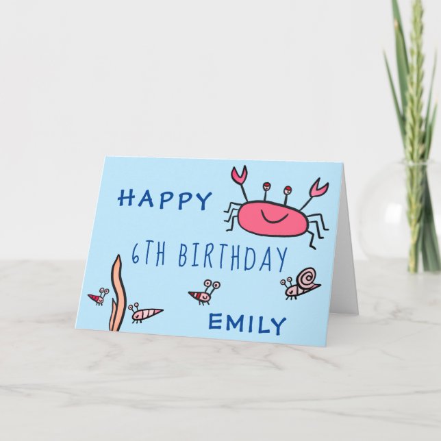 Cute Pink Crab Sea Animals Girl Happy Birthday   Card (Front)