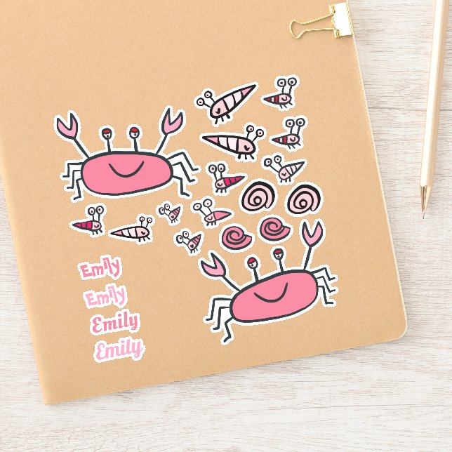 Cute Pink Crab Sea Animals Girl Name (Notebook)
