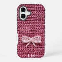 Cute Pink Crochet Bow Yarn Custom Name