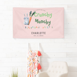 Cute Pink Crunchy Munchy Bunny Girl Birthday Party Banner