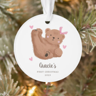 Cute Pink Cub Bear Baby's First Christmas Ornament