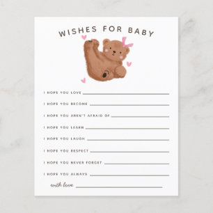 Cute Pink Cub Bear Shower Wishes for Baby Card