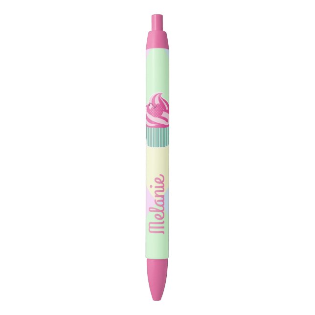 Cute Pink Cupcake and Pastel Colours Black Ink Pen (Front Vertical)