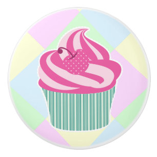 Cute Pink Cupcake and Pastel Colours Ceramic Knob