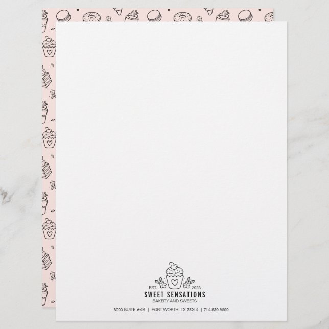 Cute Pink Cupcake Bakery Business Custom Letterhead (Front/Back)