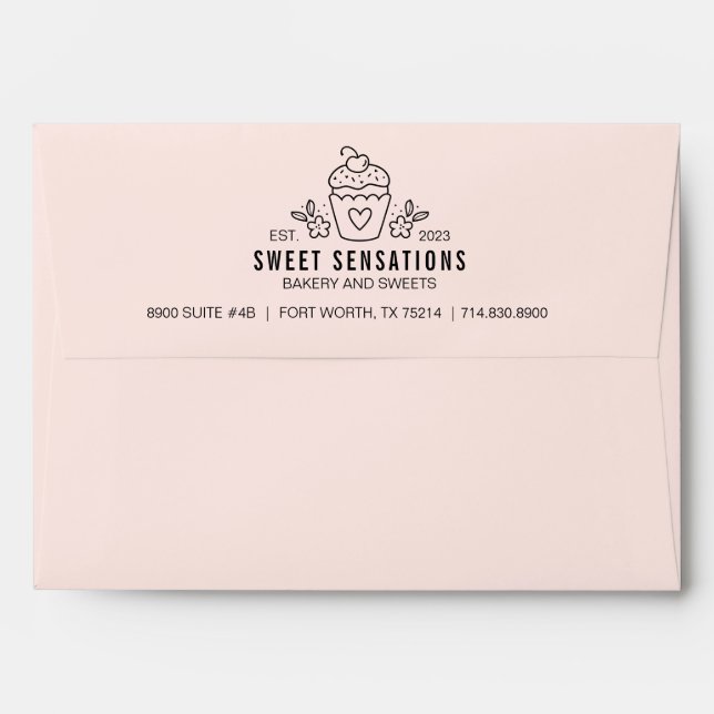Cute Pink Cupcake Bakery Business Envelope (Back (Top Flap))