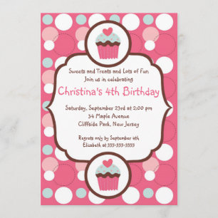 Cute Pink Cupcake Birthday Party Invitation