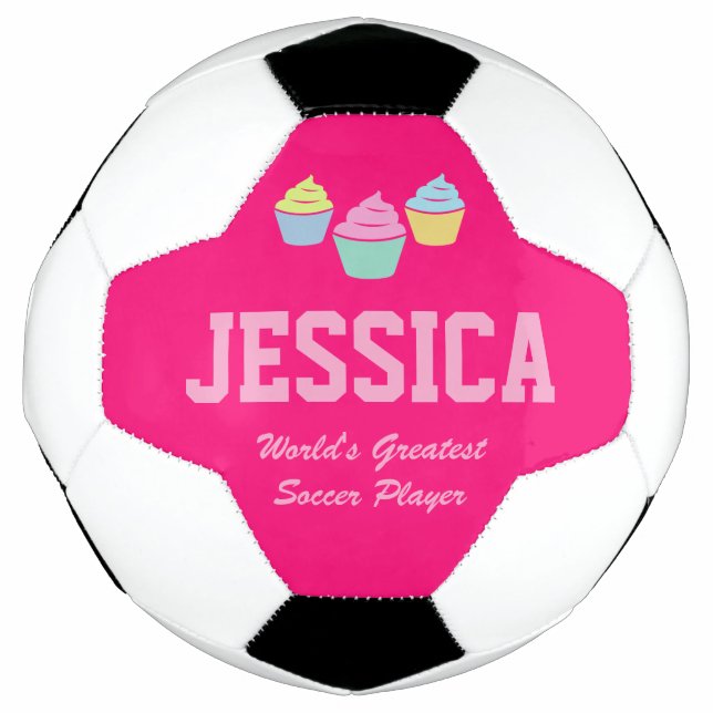 Cute pink cupcake custom soccer ball for girl (Front)