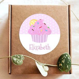Cute pink cupcake hearts sweet girly modern school classic round sticker