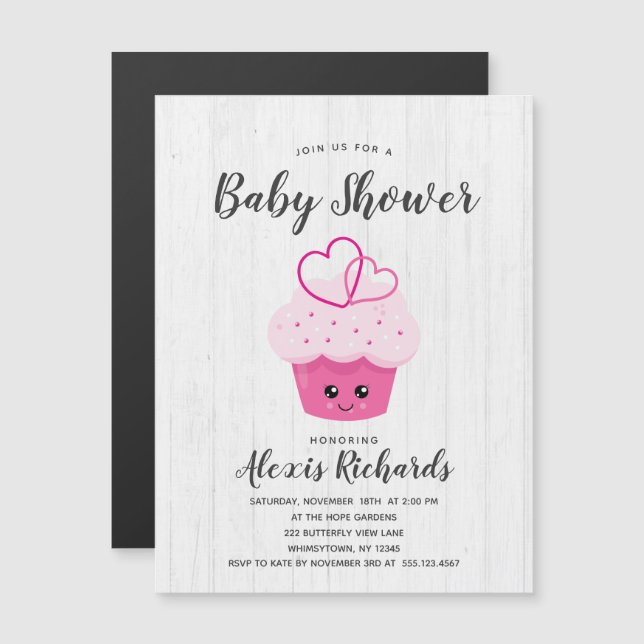 Cute Pink Cupcake Kawaii Baby Shower Invitation (Front/Back)