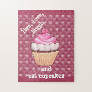 Cute Pink Cupcake Live, Love, Laugh  Puzzle
