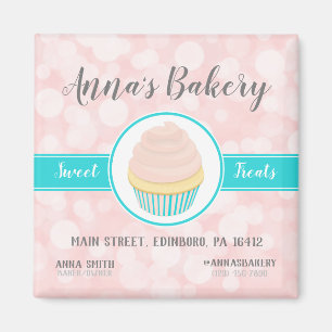 Cute Pink Cupcake on Pink Business Marketing Magnet