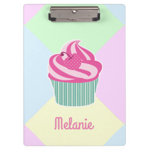 Cute Pink Cupcake Pastel Colours Personalised Clipboard