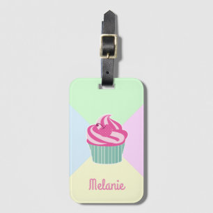 Cute Pink Cupcake Pastel Colours Personalised Luggage Tag