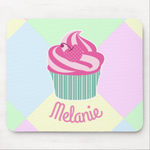 Cute Pink Cupcake Pastel Colours Personalised Mouse Mat