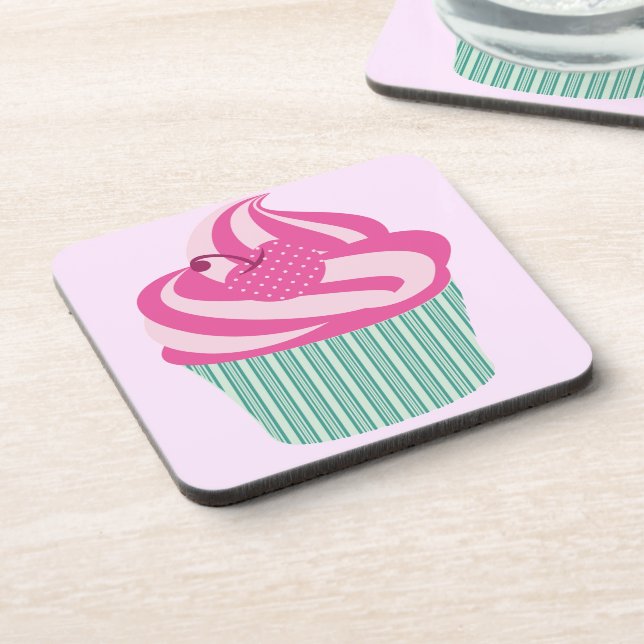 Cute Pink Cupcake Pastel Pink Coaster (Left Side)