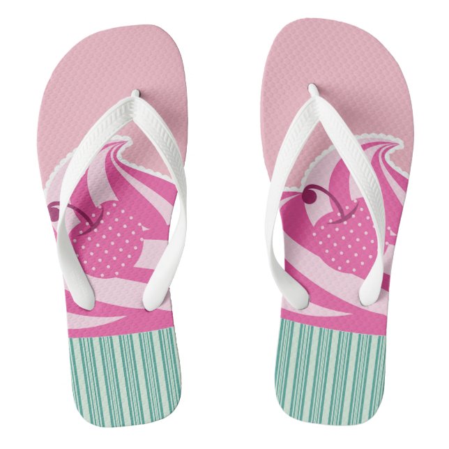Cute Pink Cupcake Pastel Pink Flip Flops (Footbed)