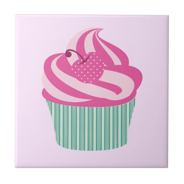 Cute Pink Cupcake Pastel Pink Tile (Front)