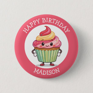 Cute Pink Cupcake Personalised Birthday 6 Cm Round Badge