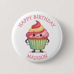 Cute Pink Cupcake Personalised Birthday 6 Cm Round Badge