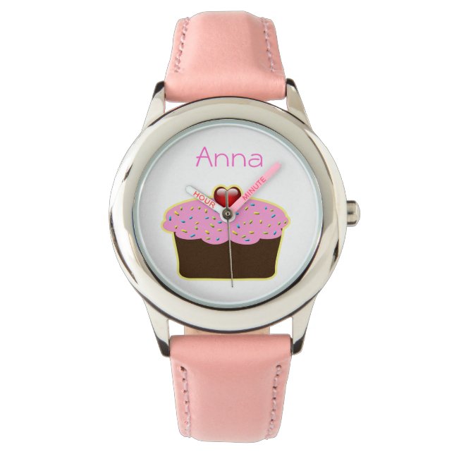 cute pink cupcake personalised design watch (Front)