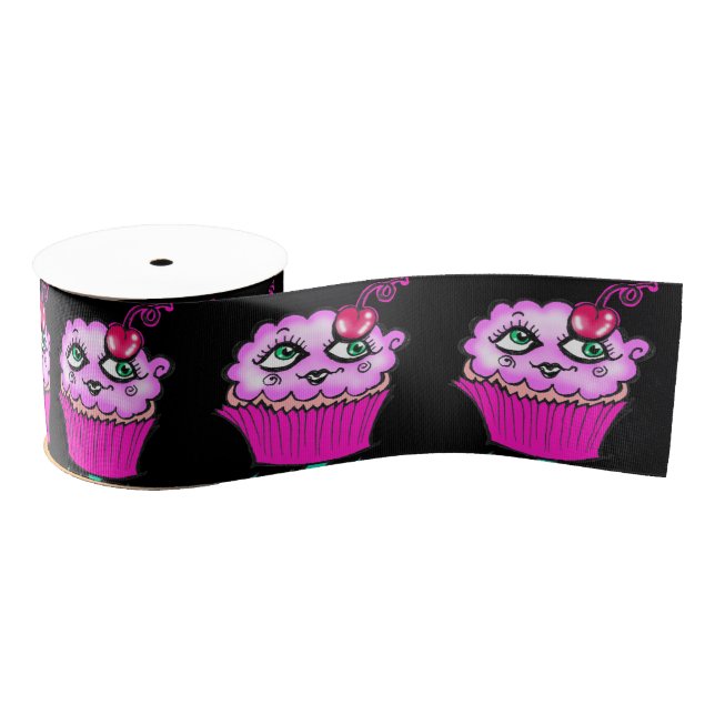 Cute Pink Cupcake Ribbon (Narrow, Custom) Grosgrain Ribbon (Spool)