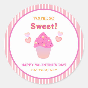 Cute Pink Cupcake Sweet Hearts Valentine's Day Classic Round Sticker
