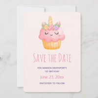 Cute Pink Cupcake Unicorn with Roses Birthday